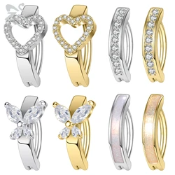ZS 1 PC 14G Butterfly Shape Zircon Clicker Belly Button Ring For Women Gold Color Reverse Curved Navel Barbell Body Jewelry 10MM