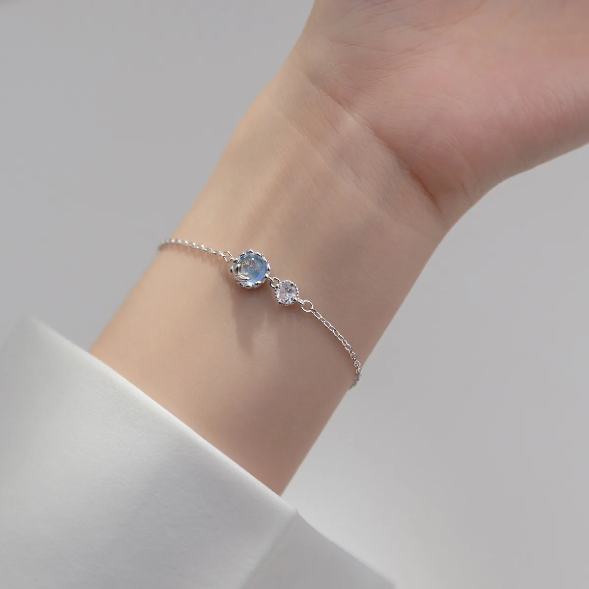 18cm Female Silver 925 Bracelet Fish Tail Bracelet For Women Blue Round Gift For Girls  Bracelet 925 Silver Bracelet Fashion