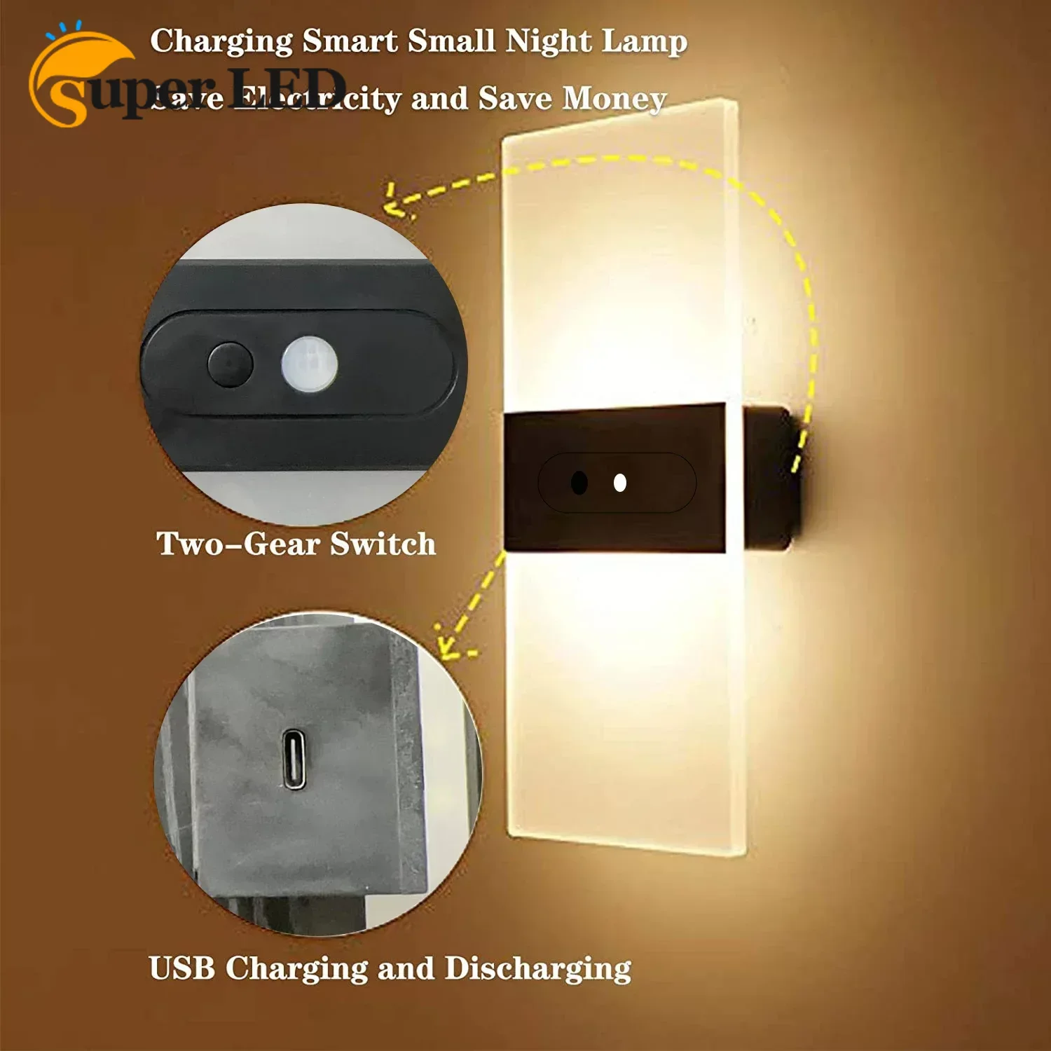 

Indoor Magnetic Mounted USB Rechargeable Touch or PIR Motion Sensor Night Light Decorative LED Sconce Bedside Wall Lamp