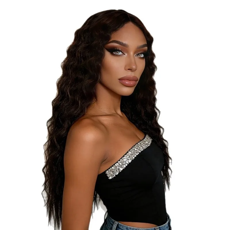 European and American style women's wig, African small curly hair, fashionable middle-parted long curly hair, corn perm syntheti