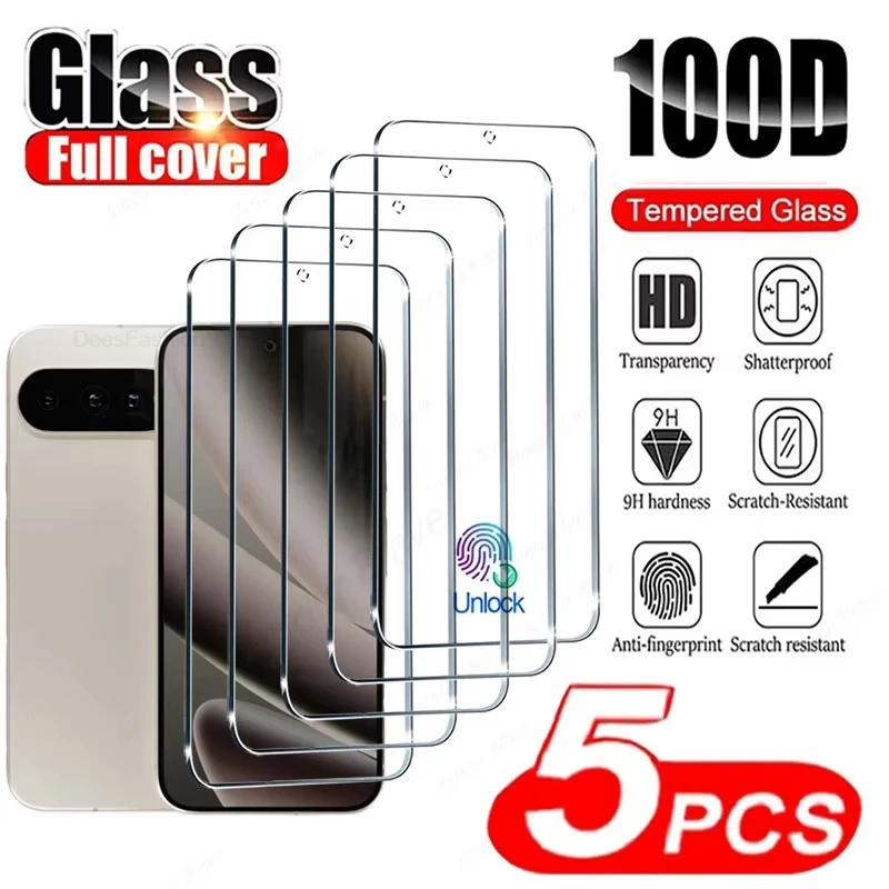 

1-5PCS Tempered Glass For Google Pixel 9 Pro 10 Pro XL 9A Protective Transparent Screen Protector Fingerprint Unlock Film Glass