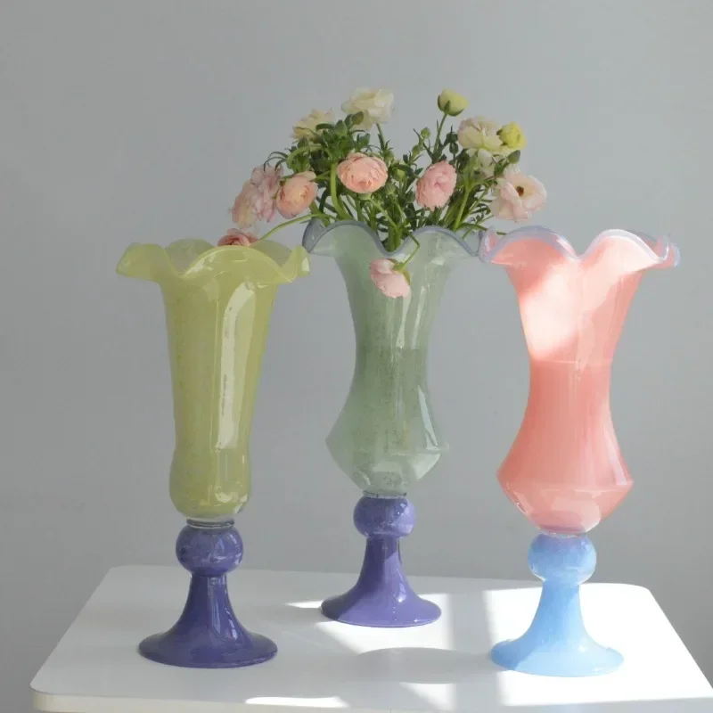 Retro style medieval French dining table vase handmade glazed high-footed flower ornament