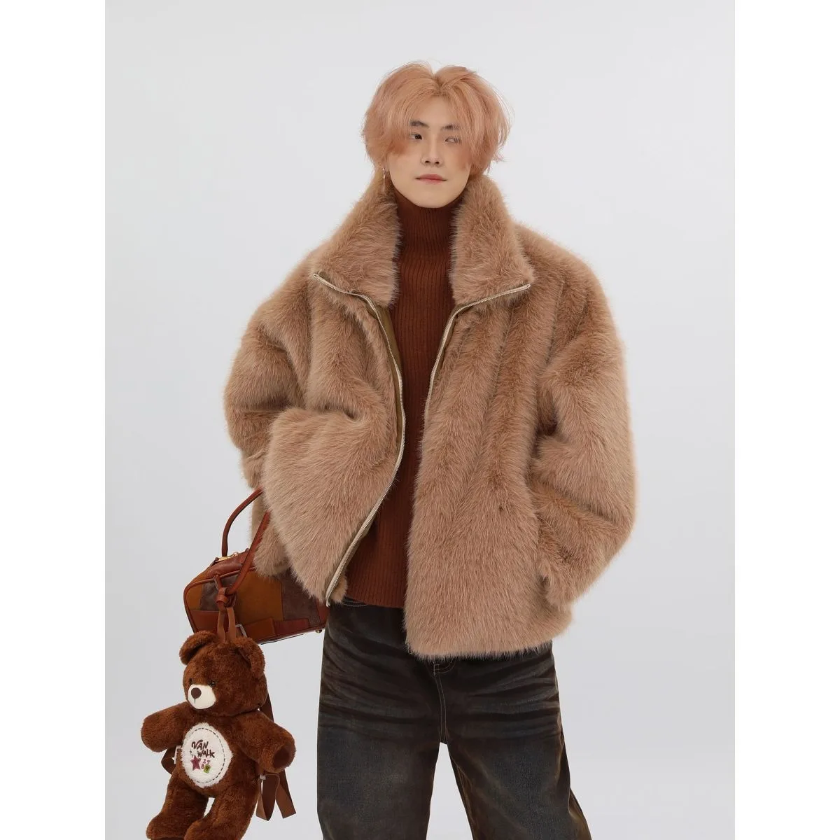 

2024, зимнее свободное толстое теплое пальто с воротником-стойкой, мужская модная куртка на молнии