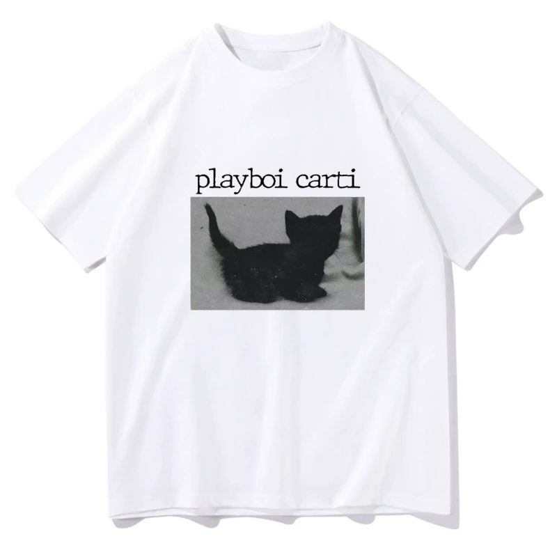 Hipster Playboi Carti Casual Hip-Hop Women T Shirts Cute Cat Print Shirt Harajuku Graphic Casual Mens Tops 2pac Rap Unisex Tees