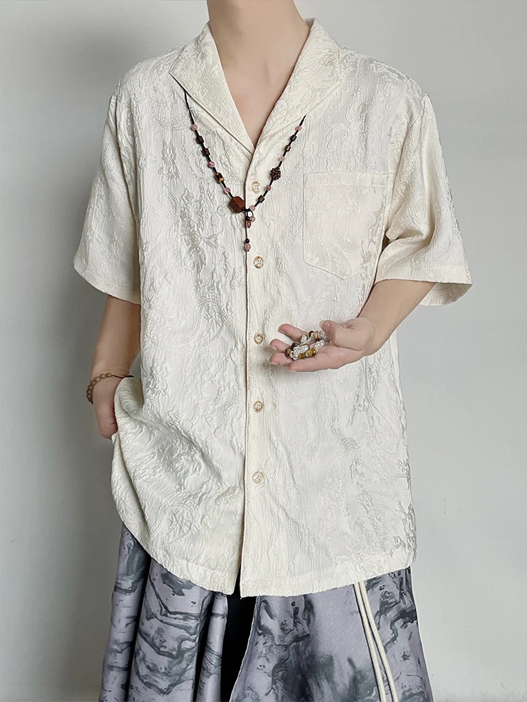 BKYC Retro Cuban Collar Shirt Casual Design New Chinese Style Embroidery Short Sleeve Loose Fit Summer Fashion Youth 