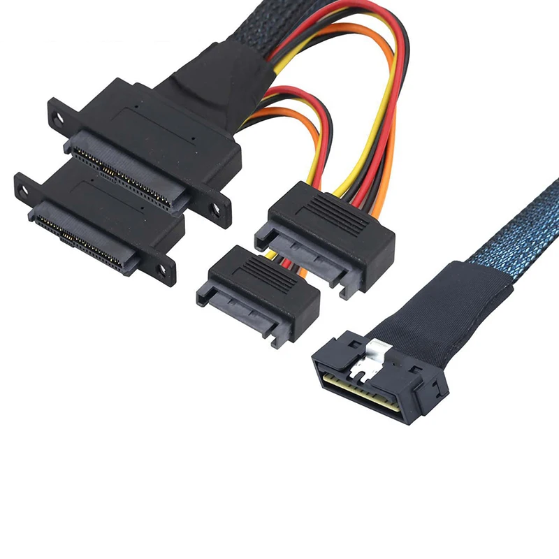 

PCI-E LP Low profile SFF-8654 8I 74P to 2X SFF-8639 (U.2) + 15P SATA Power for NVME SSD Slimline LP SFF8654 Server Adapter Cable