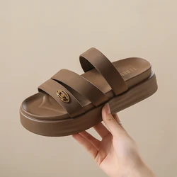 Sandalias planas de suela gruesa para mujer, zapatos antideslizantes, suaves y cómodos, resistentes al desgaste, zapatillas para exteriores, verano, 2024