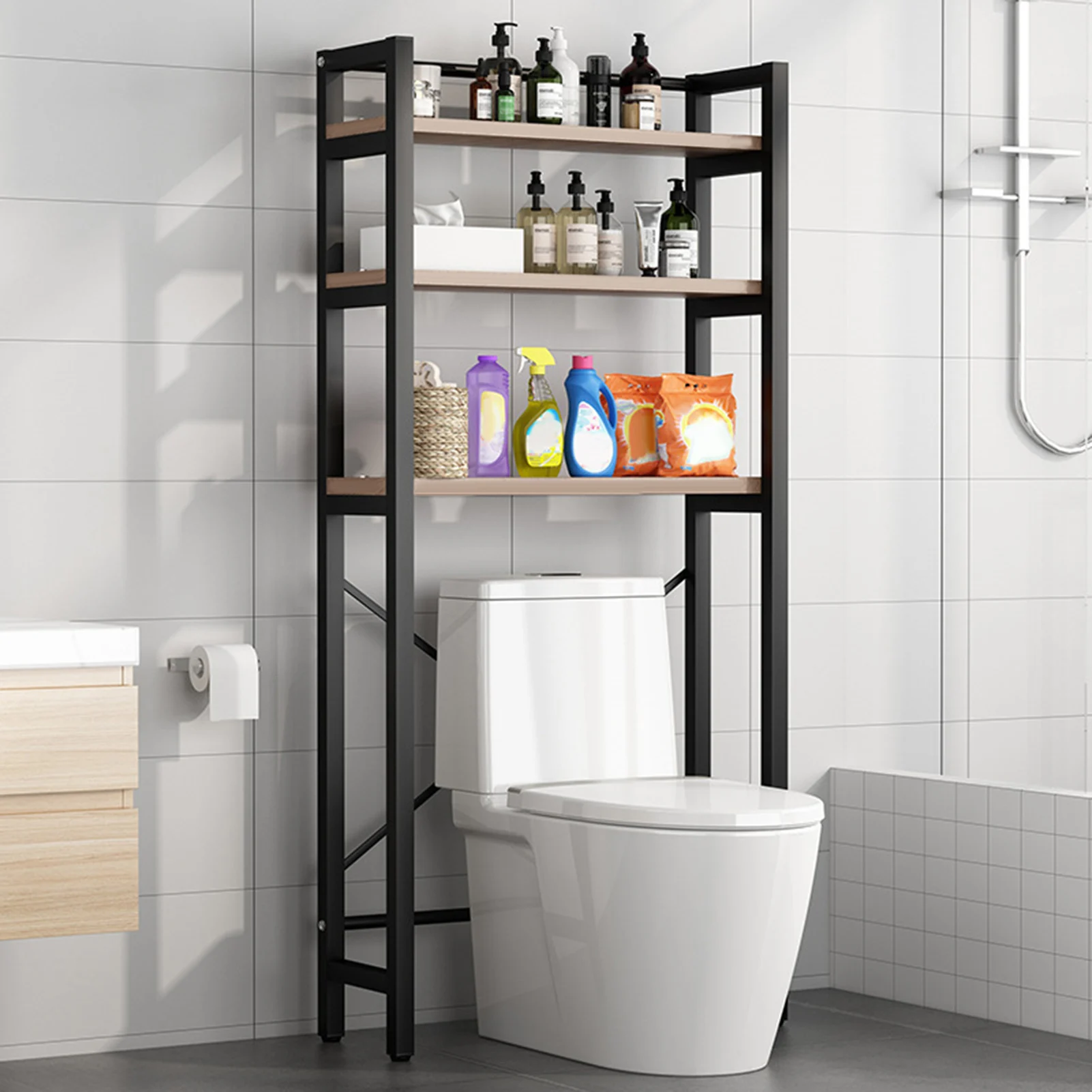 1 Set Toilet Storage Rack Freestanding Multi-layer Space-saving Bathroom Sundries Sundries Organizer Household Supplies