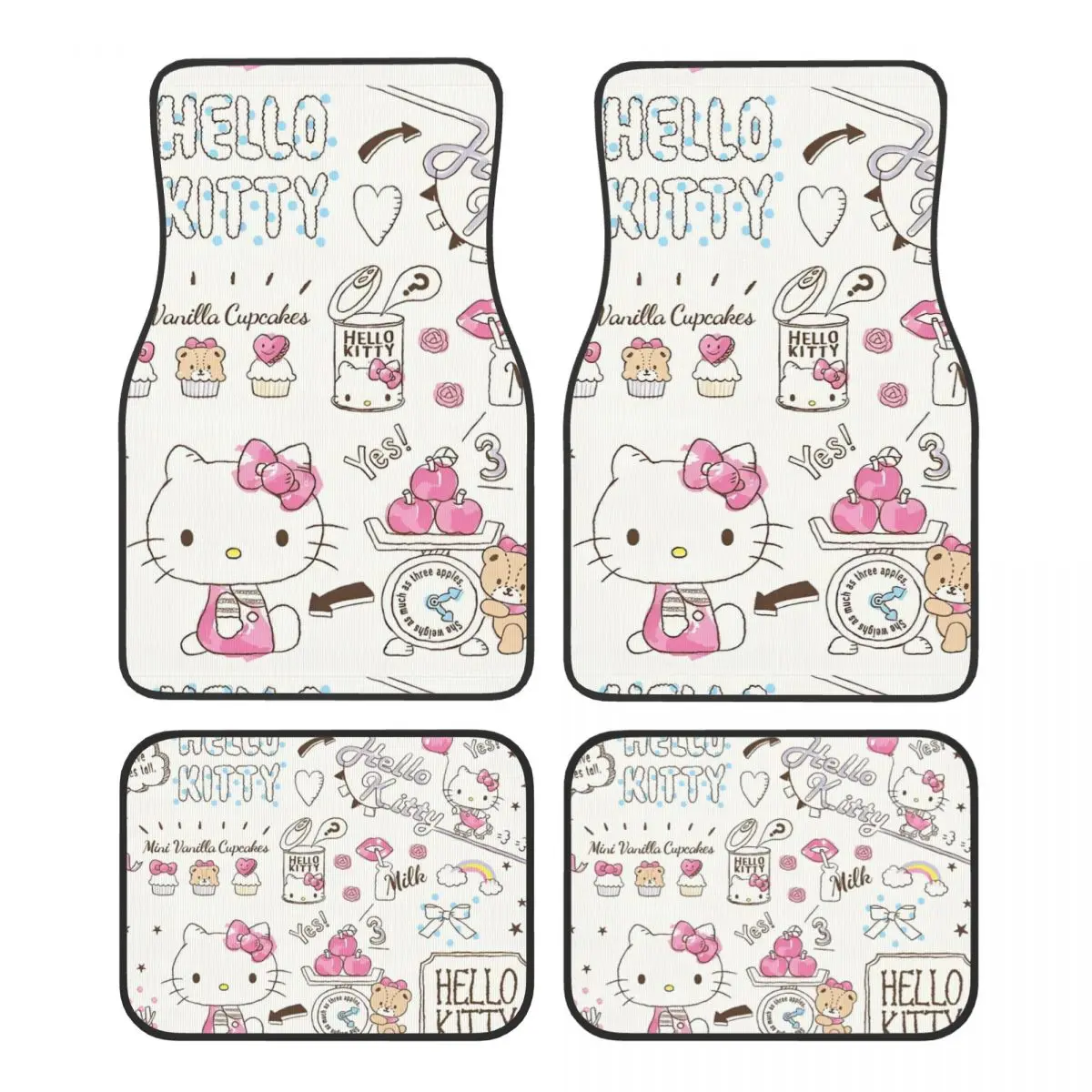 

Коврики Hello Kitty Kawaill Cats для автомобилей, всепогодные противоскользящие коврики, полный комплект автомобильных аксессуаров