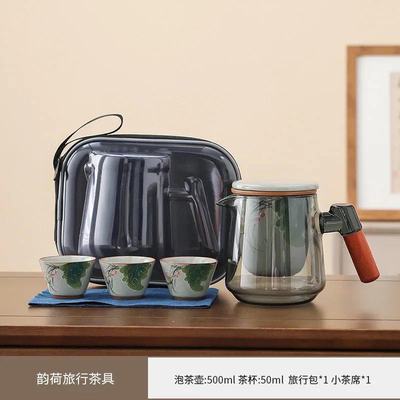 Hand-painted Yunhe Travel Tea Set Water Cup Tea Water Separation Glass Tea Cup Thousand Miles Jiangshan One Pot Three Cup Teapot