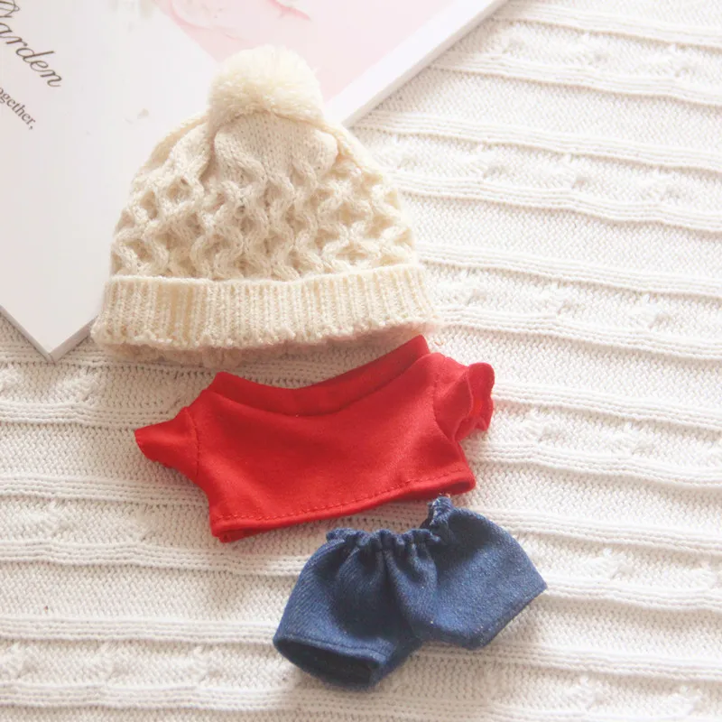 20cm Doll Baby Clothes pants suit Wool hat T-shirt RED Sweater Plush EXO Hat Doll Body-Shape Children Birthday Gift