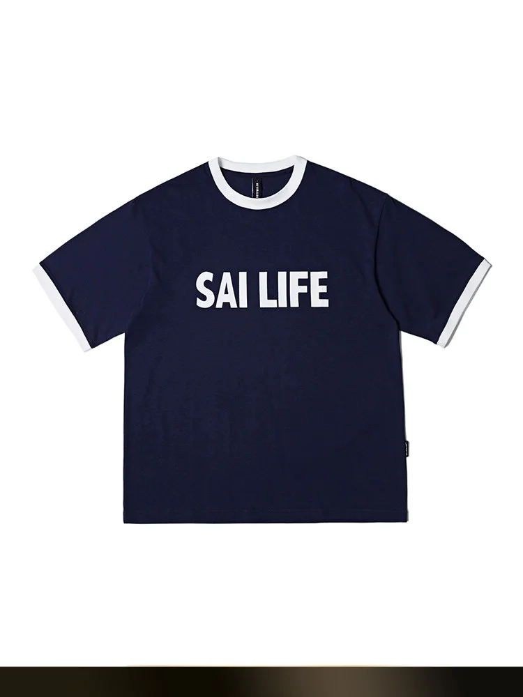 

American Retro Men's ort Sve T-irt Letter Print Loose Fit Summer New Sle Couple's Clothing Cotton 00% round Ne