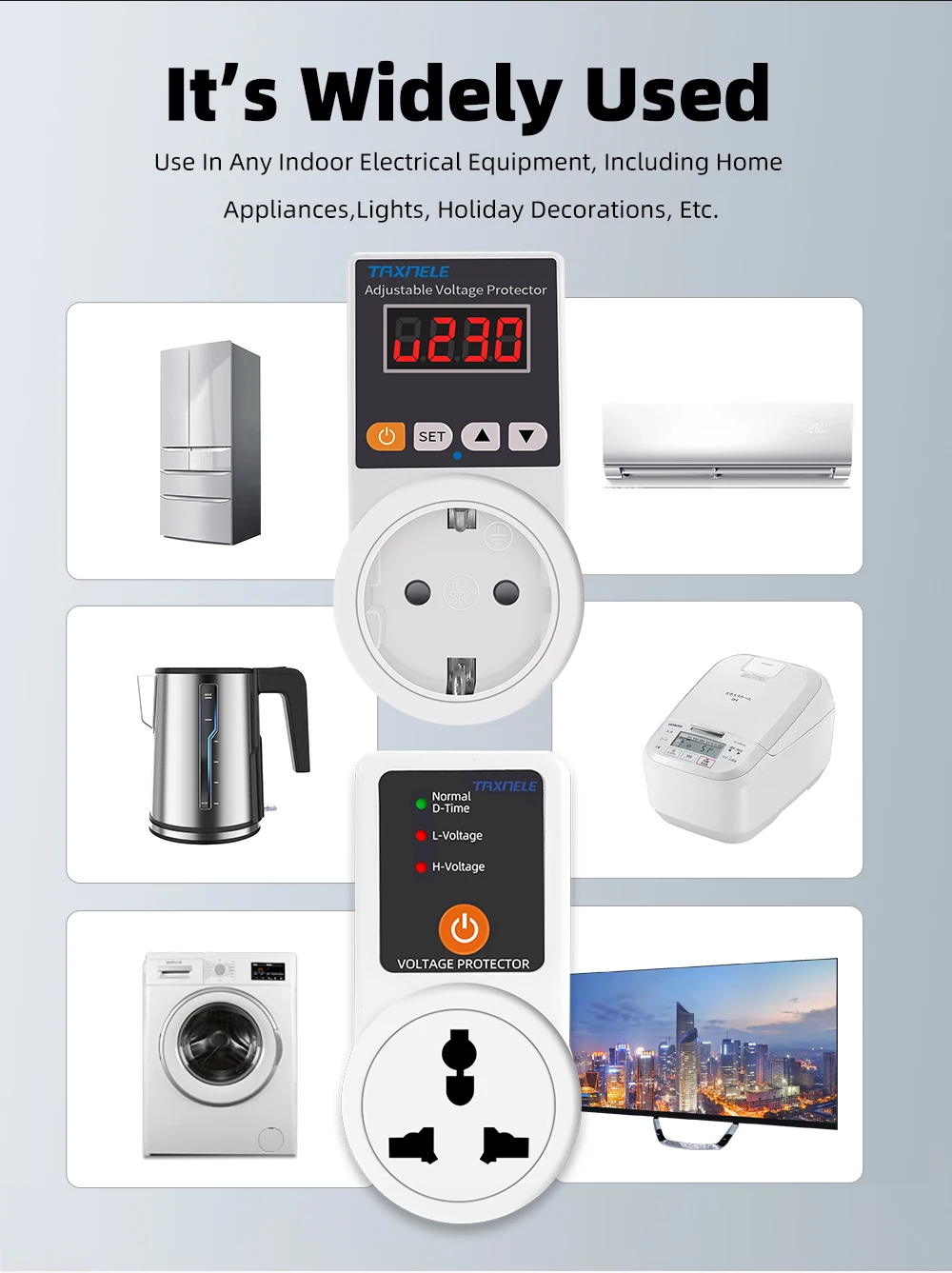 

AC 220V 16A Automatic Adjustable Power Surge Protector Universal/US/EU/UK Plug Voltage Safe Protector Socket