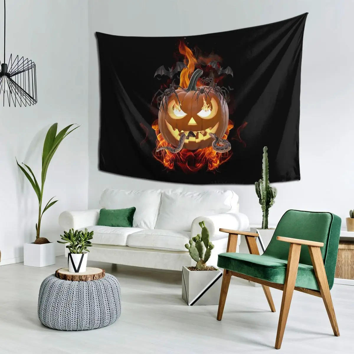 Halloween Pumpkin With Snakes Tapestry Art Wall Hanging Aesthetic Home Decor Tapestries for Living Room Bedroom Dorm Room