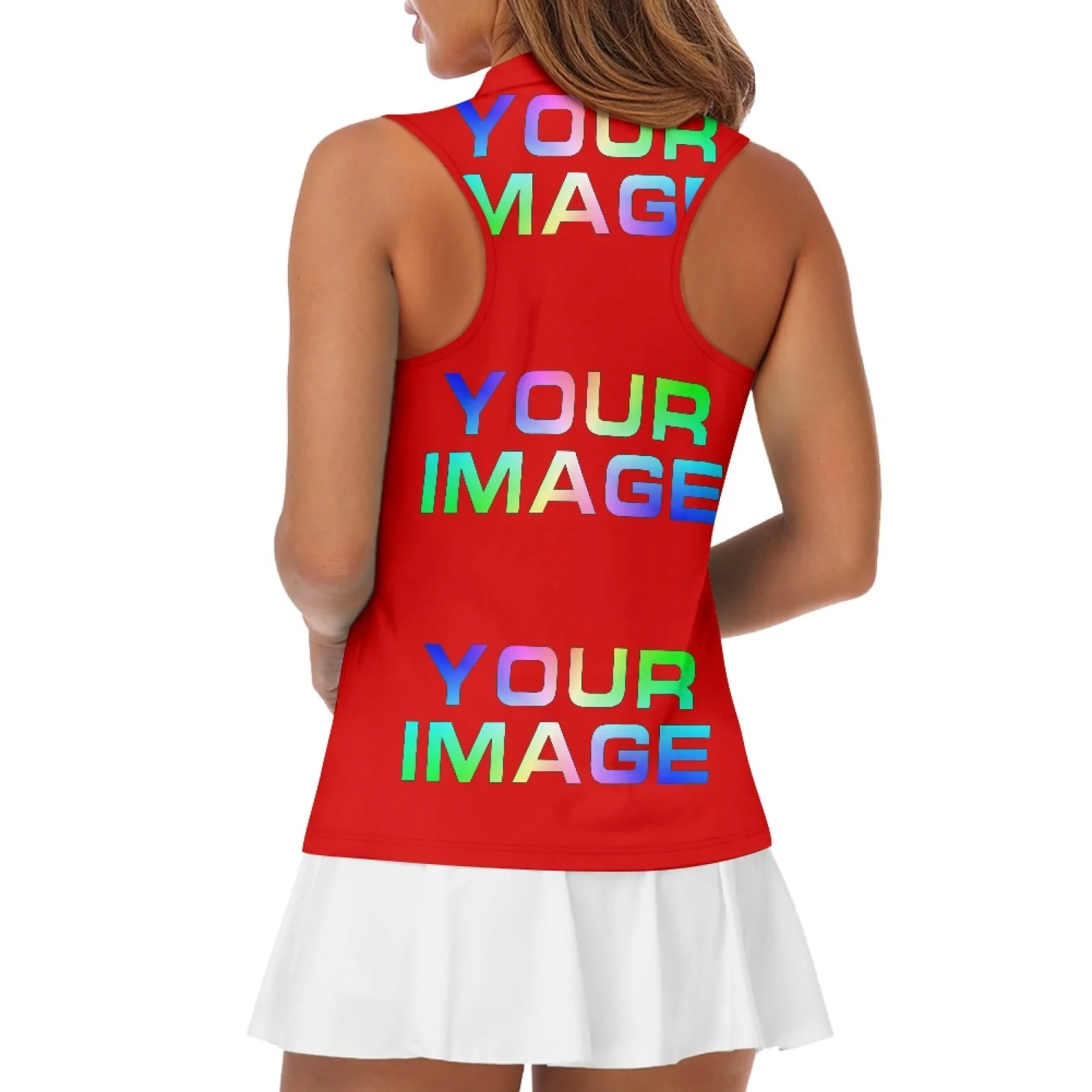 Women's Golf Shirt XS-XXL - Sleeveless Zipper Down Collar Athletic Tank Top for Workout Tennis Print on Demand - view 6