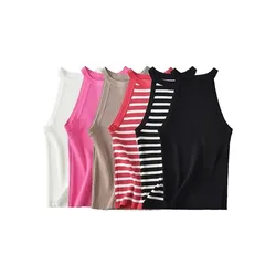 Women Summer New Chic Stripe Sleeveless T Shirts Strap Tops Woman Simple Sexy Sports Vest Female Y2k Tank Bottom Shirt Mujer