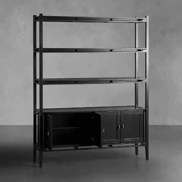 Neo Chinese Style Solid Oak Wood Bookcase Elegant Home Furniture