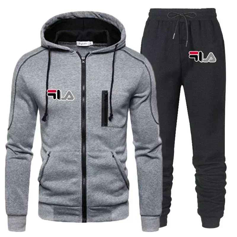 

New Men's Fashion Trend Sportswear Casual and Minimalist Jogging Suit Outdoor Set Zippered Hoodie and Black Sports Pants 2-piece