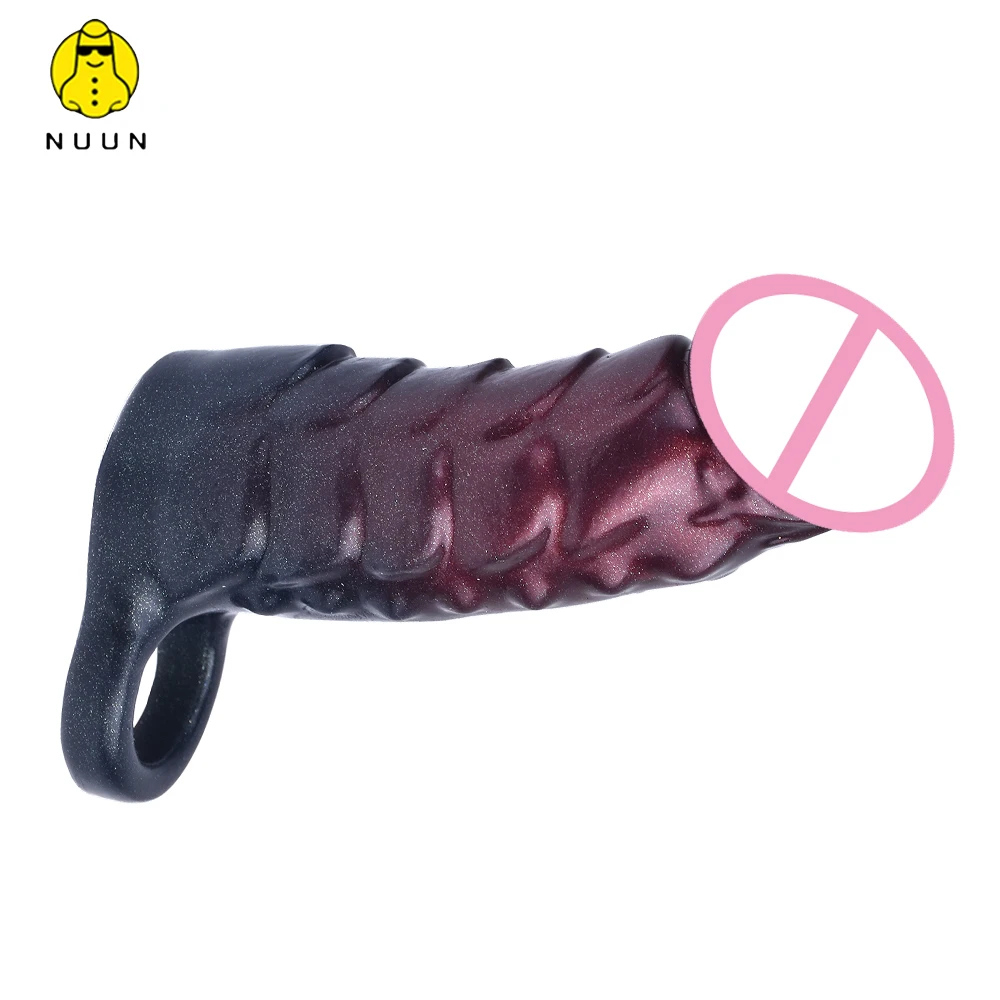 NUUN Soft Silicone Penis Sleeve Extender Delayed Ejaculation Sex Toys For Men Black Monster Penis Holster Cock Enlargement