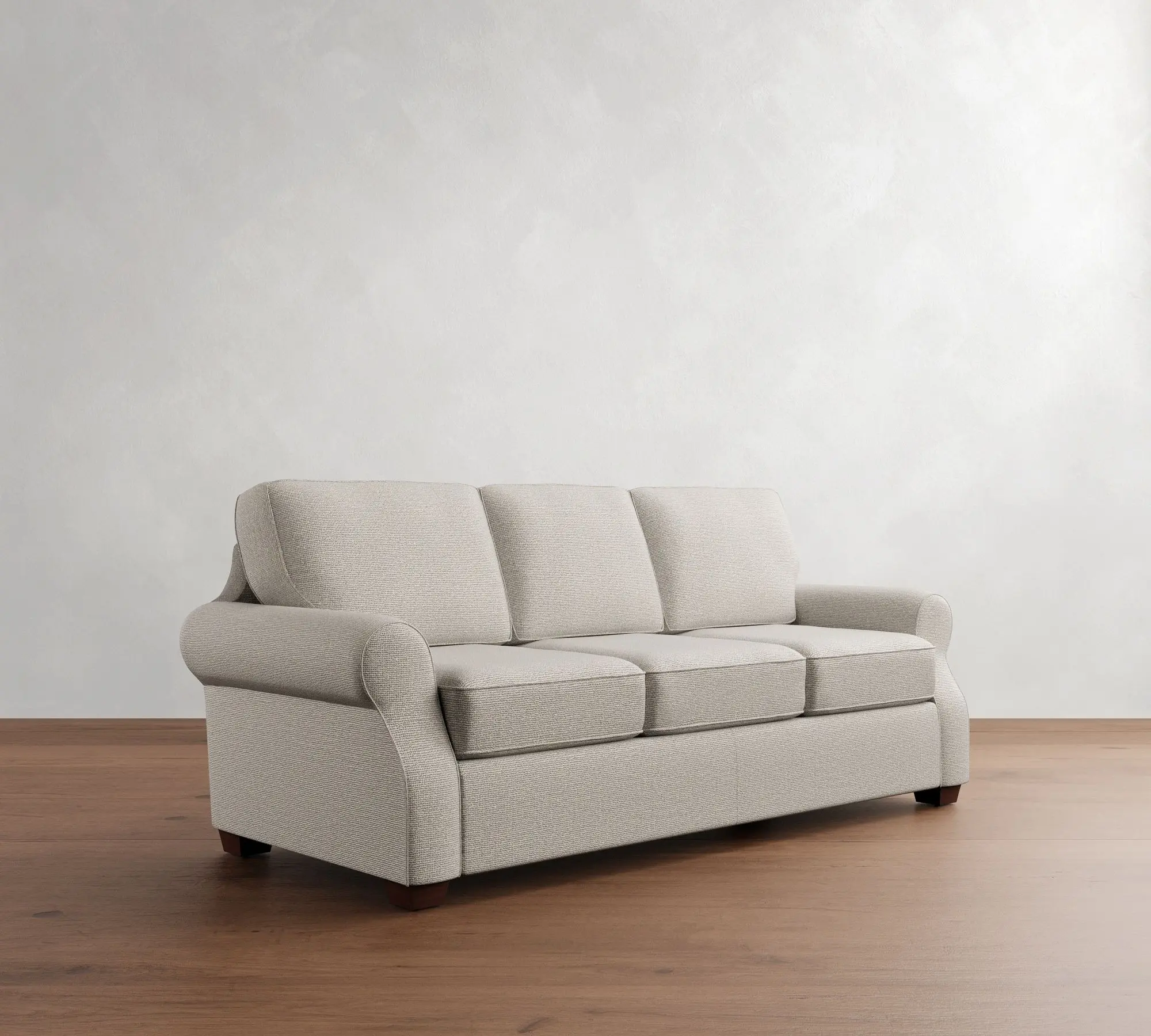 Roll Arm Removable Square Tapered Loose Cushions Firm Wrapped Core Solid Pine Wood Frame Compressed Sofa