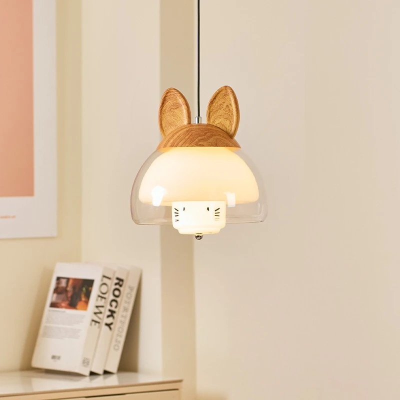 Modern Cream Resin Glass Pendant Light for Bedroom Bedside Restaurant Children's Room Indoor Cartoon Decorative LED Hanging Lamp