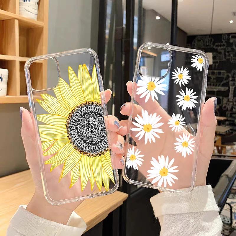 Summer Daisy Flower Phone Case for IPhone 11 12 13 14 15 Pro Max Mini XS Max X XR 8 7 Plus Bumper Shockproof Transparent Cover