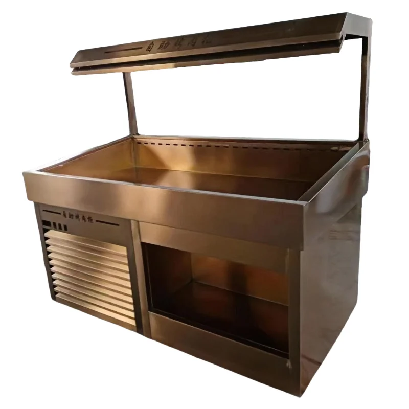 خزانة عرض ذات طبقات ذهبية تدعم الرذاذ - قابلة للتخصيص لعرض مكونات المطاعم الساخنة والشواية