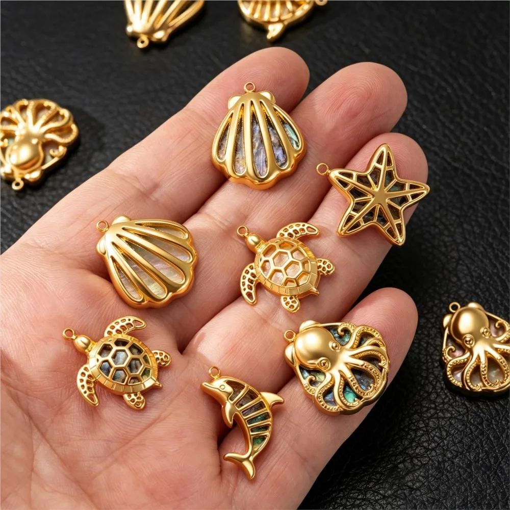 2pcs Stainless Steel Hollow Shell Starfish Turtles Dolphin Octopus Charms DIY Jewelry Necklace Pendant Findings Earrings Making