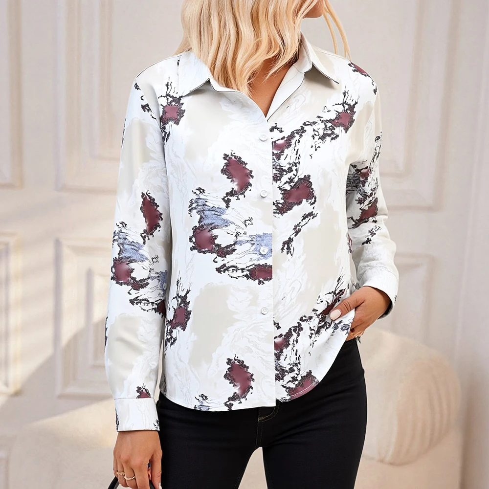 

Mia Muse Select Women's Autumn Shirts Daily Basic Full Print Long Sleeve Shirt Collar Button Front Casual Shirts
