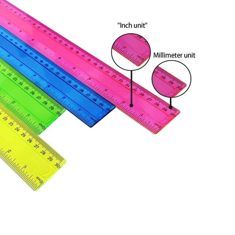 4pcs 12 polegadas réguas transparentes réguas desenho matemática com polegadas escala centímetros