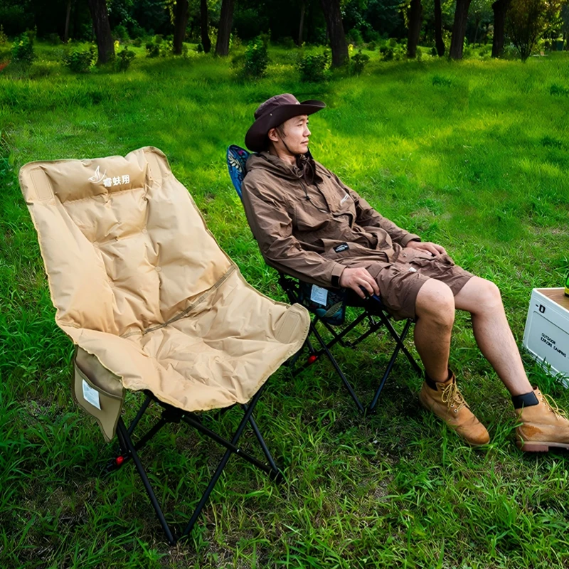 Silla Moon Chair portátil para acampar, silla de ocio plegable acolchada de algodón, respaldo ajustable para playa y picnic con bolsa de almacenamiento