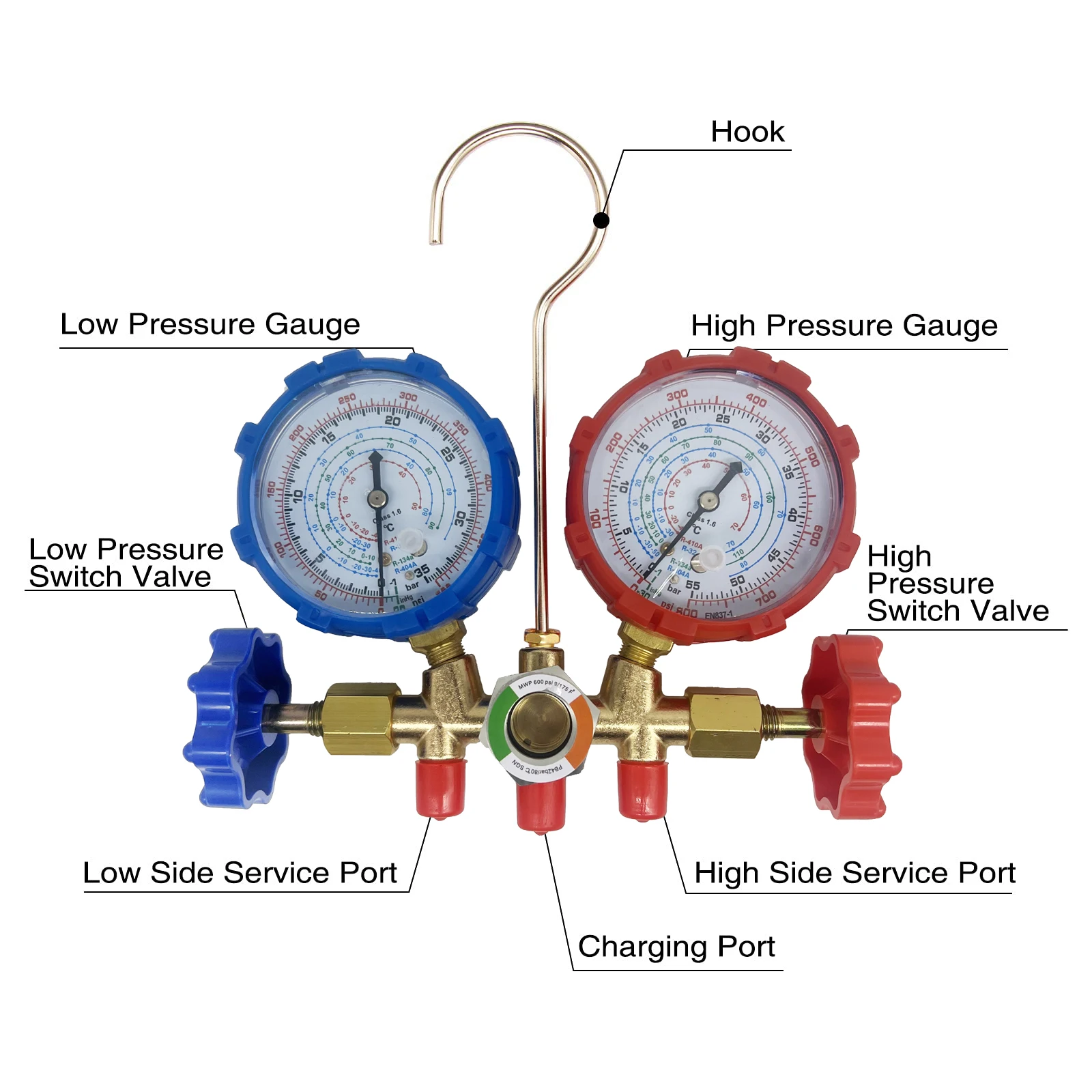 Air Conditioning Tool for R410A R32 R404A R134A Refrigerant Manifold Instrumentation Air Conditioning Refrigeration Kit withHose