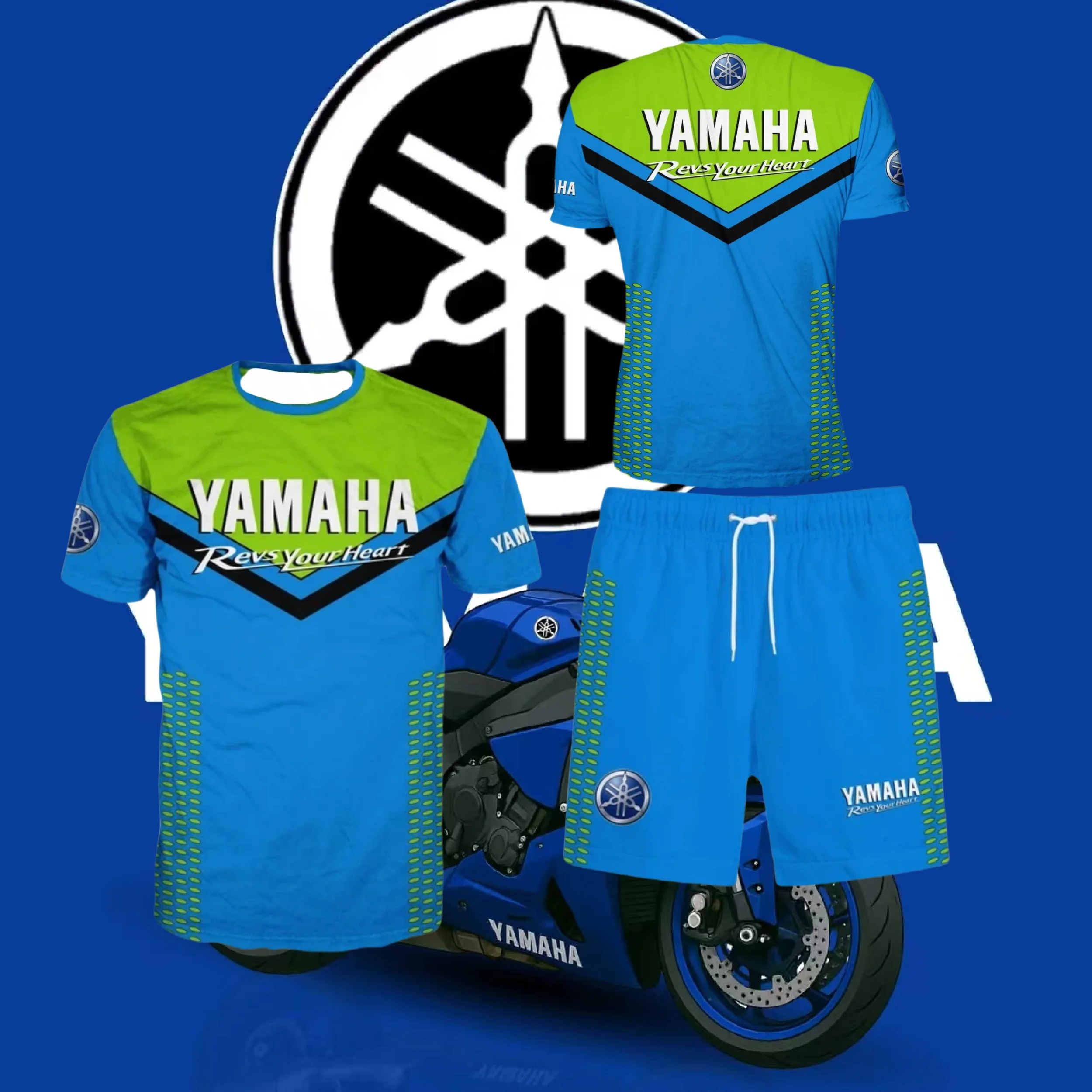 

2025/26 Hit Yamaha Motorcycle Team Uniform Fan Quick Dry Breathable Racing Suit Set Summer T-Shirt Shorts Adult Unisex Moto