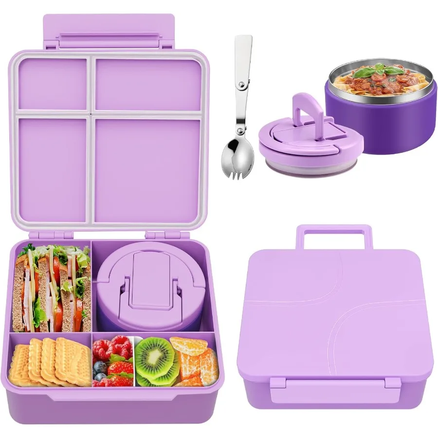 

Bento Lunch Box for with 8oz Soup Thermo Leakproof Lunch Food Containers with 4 Compartment Kid Insulated Thermo Hot Food Jar f