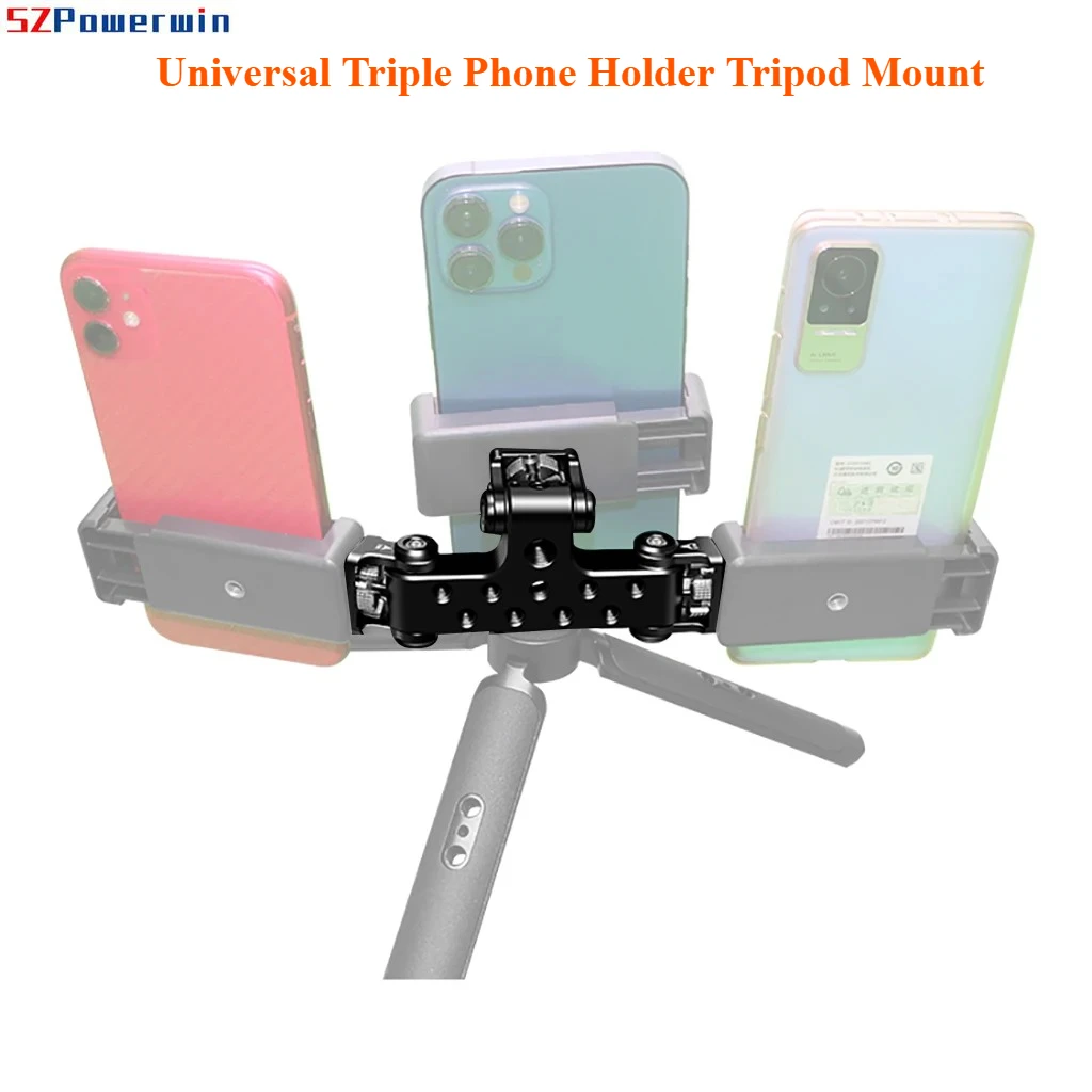 

Универсальный тройной держатель для телефона из алюминиевого сплава, адаптер для крепления на штатив с резьбой 1/4 для телефона, кронштейн для селфи-видео в прямом эфире