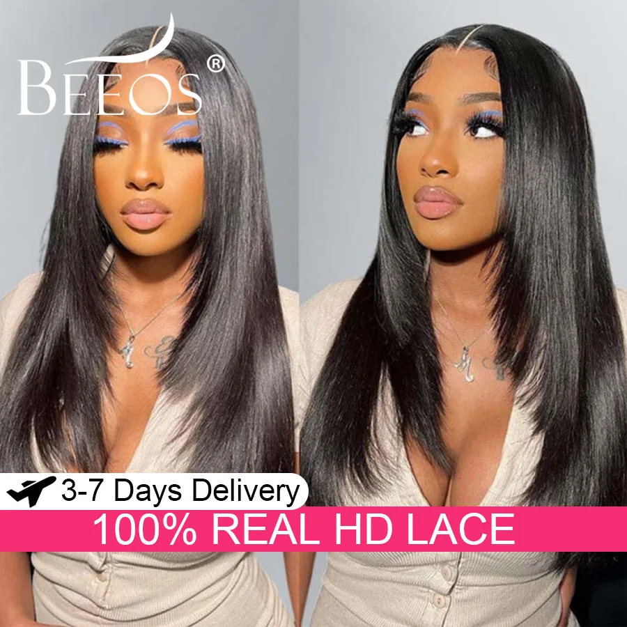 

250% Layered Cut Straight Wigs Ultra Fitted 13x6 HD Transparent Lace Frontal Wigs Human Hair Bleach Knots Virgin Hair For Women