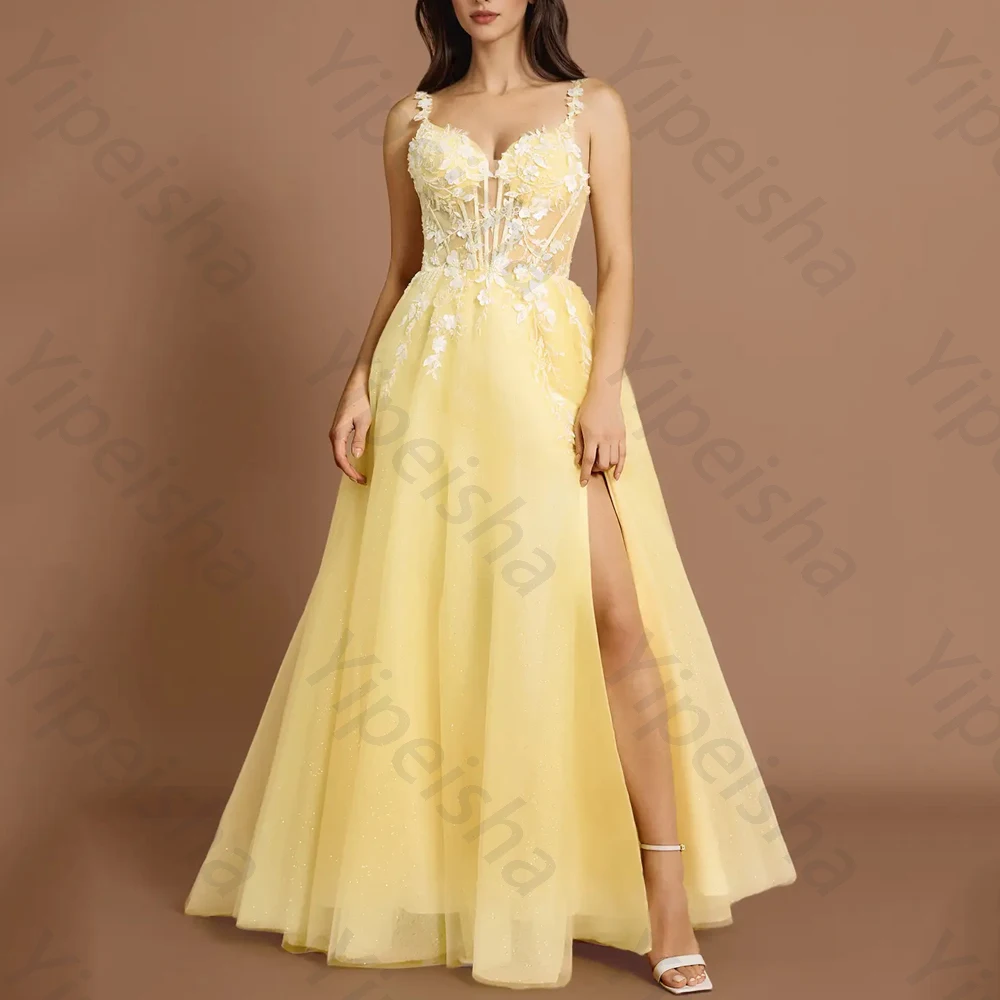 

Spaghetti Strap V-Neck Sleeveless Evening Dresses Side Slit Celebrity Dress Exquisite High Quality Prom Party Gowns Customized