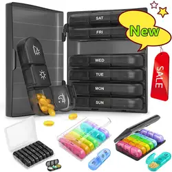 4 Colors Pill Box 7 days Organizer 21 grids 3 Times One Day Portable Travel Large Compartments for Vitamins Medicine Fish Oils