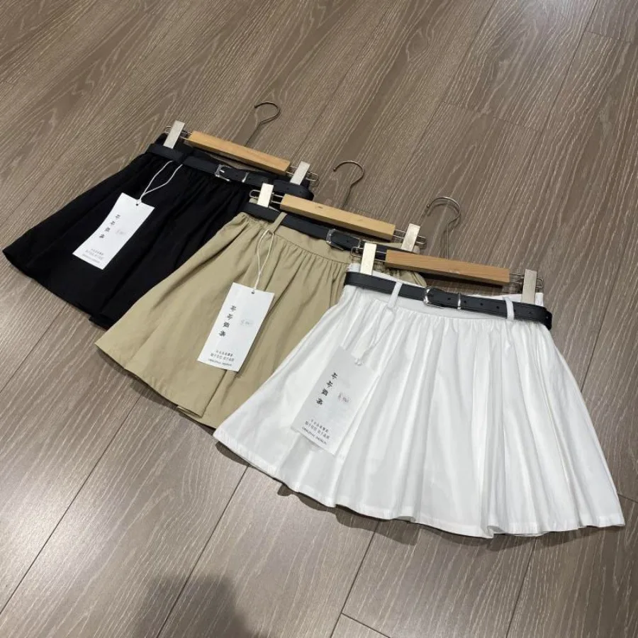 

【HOT】Match the belt 2026 spring and summer new Korean style simple solid color casual all-match high waist slimming skirt for w
