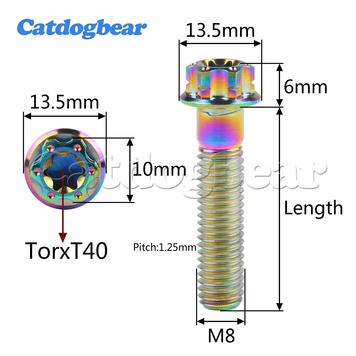 Catdogbear Titanium Bolts M8X20 25 30 35 40 45 50 55mm Torx Flange for Motor Bike Disc Brake