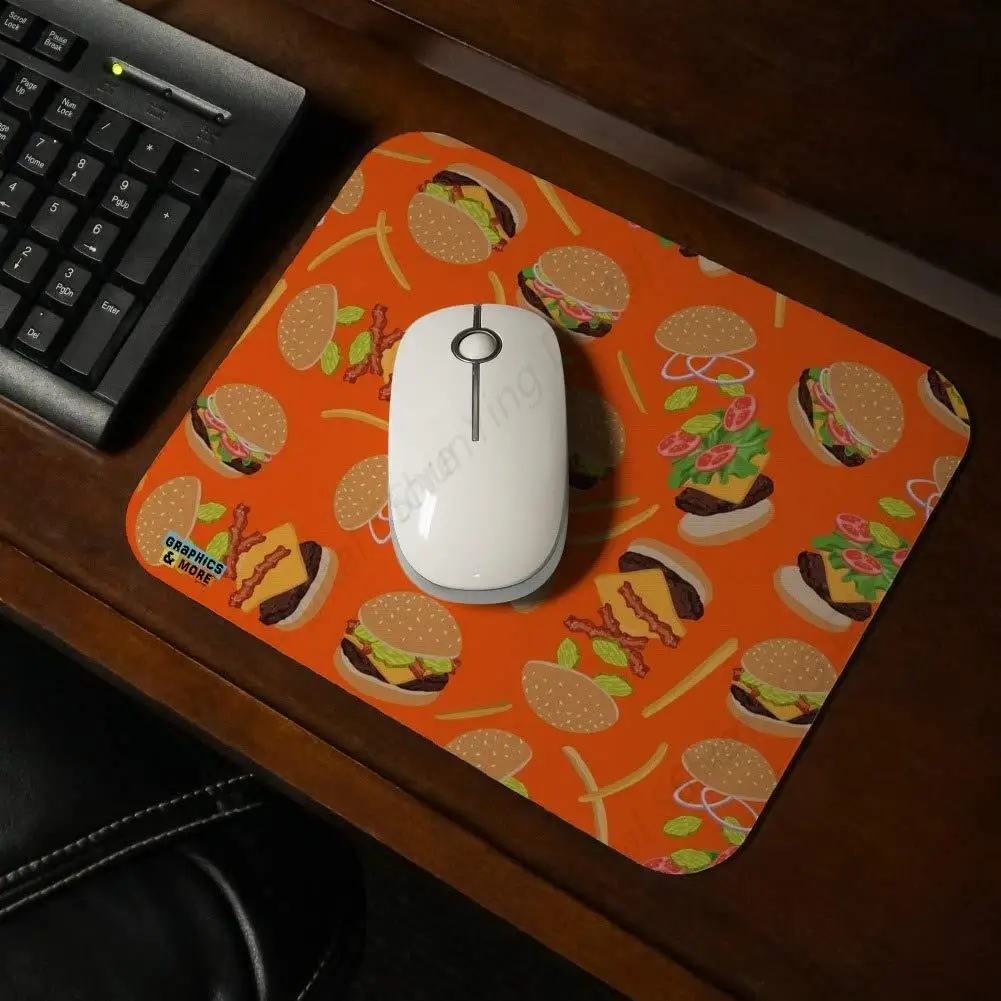 Mouse Pad With Hamburger Cheeseburger Pattern Paired With French Fries And Bacon Rubber Durable Computer Office Mouse Pad