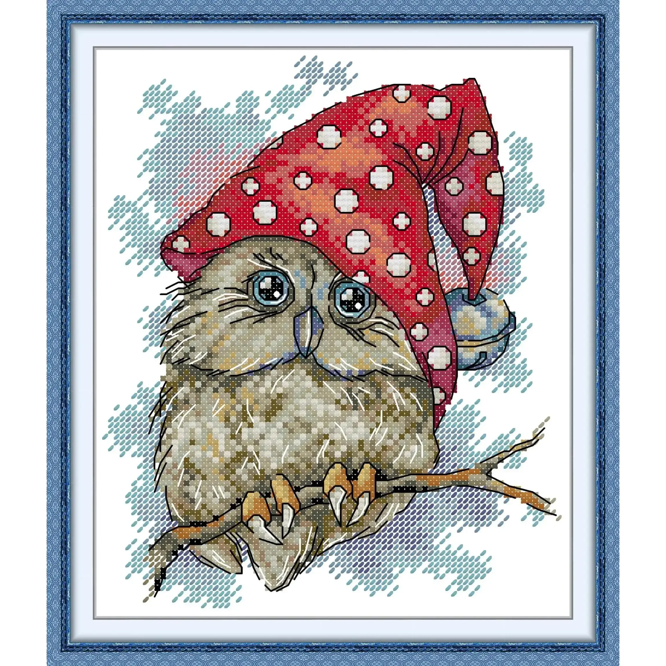 Joy Sunday Pre-printed Cross Stitch Kit  Easy Pattern Aida  Stamped Fabric Embroidery Set-Christmas Owls 4