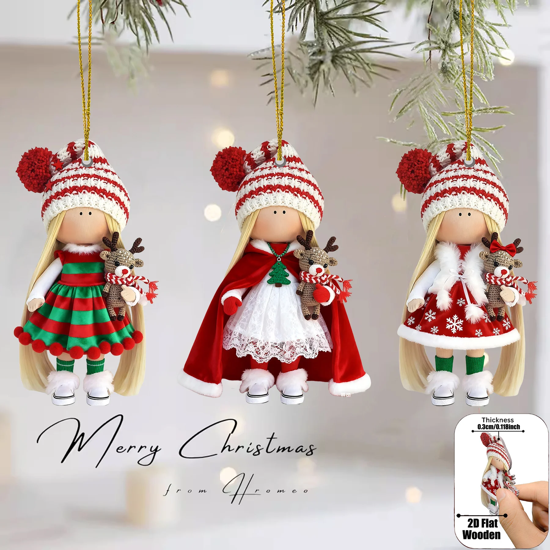 18/12pcs Artificial Wood Christmas Doll Figurines 2D Flat Characters with Traditional Outfits for Decorations Christmas Decor