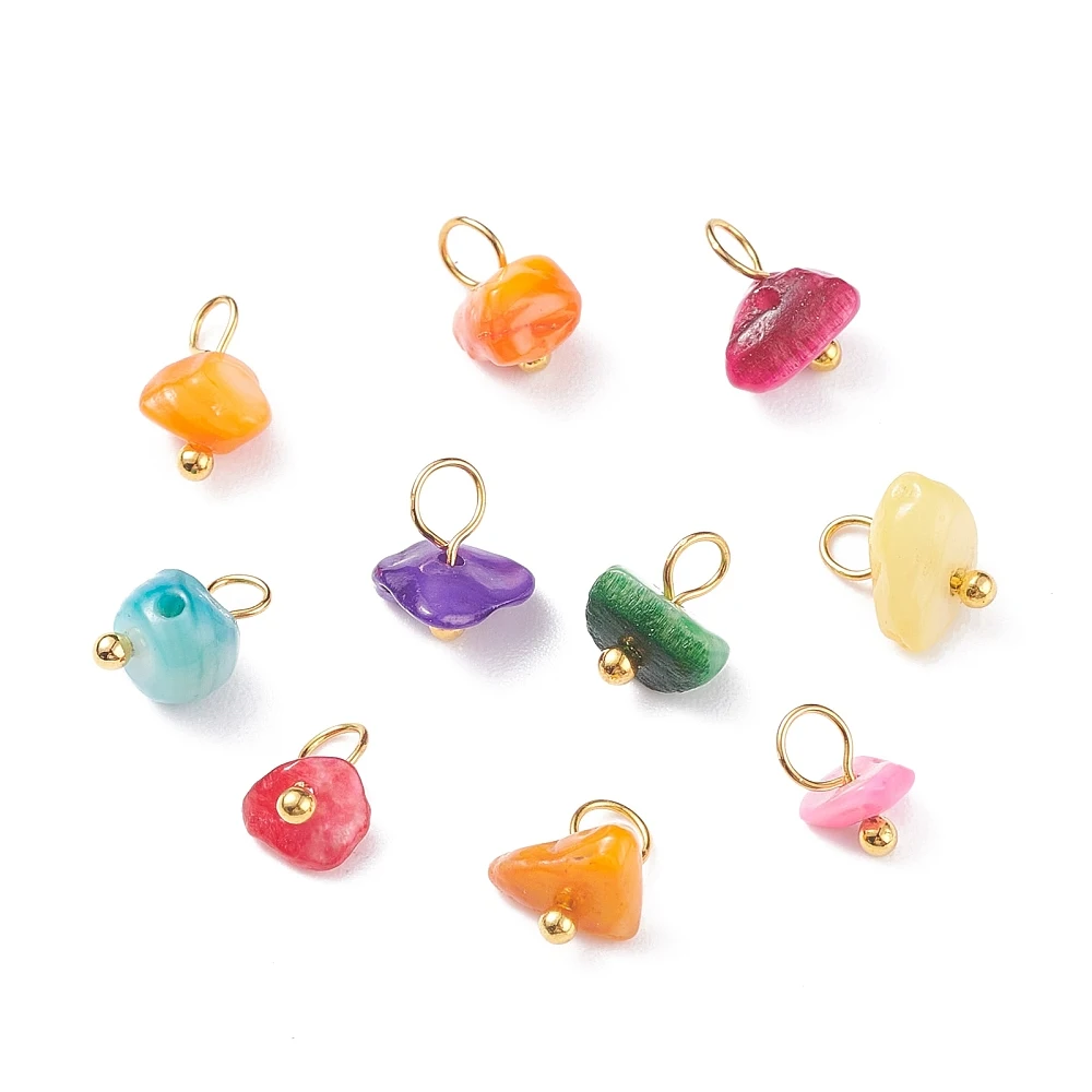 PandaHall 200 Stück natürliche, gefärbte Muschelanhänger mit Messingösen, gemischte Farben, 8~9x5~10x4,5~7 mm, Loch: 3,5 mm, für die Schmuckherstellung – Detail 5