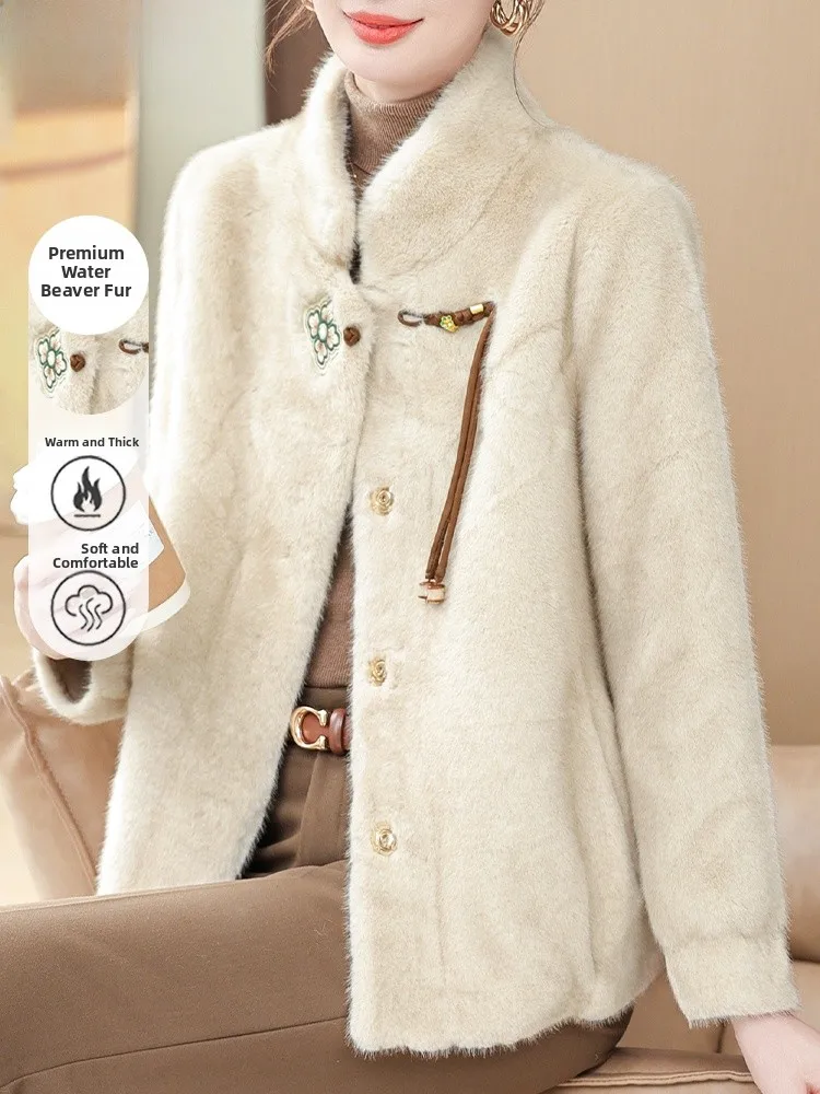 

Ele Mid-aged Women's Mink Velvet Coat Faionable Loose Fit Autumn Winter Thiened Large Coat Korean Sle ort Design