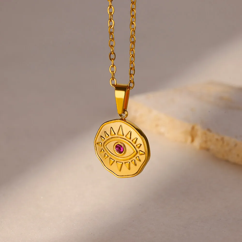 Lucky Evil of Eye Pendant Necklace for Women Gold Color Clavicle Chain Necklaces Wisdom Symbol Stainless Steel Jewelry collar