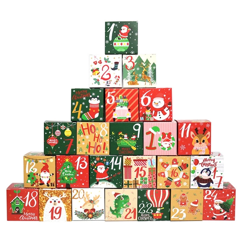 Christmas Advent Calendar Boxes 24Pcs Filling Xmas Small Gifts Wrapping Supplies for Children Girls Boys Birthday Gift