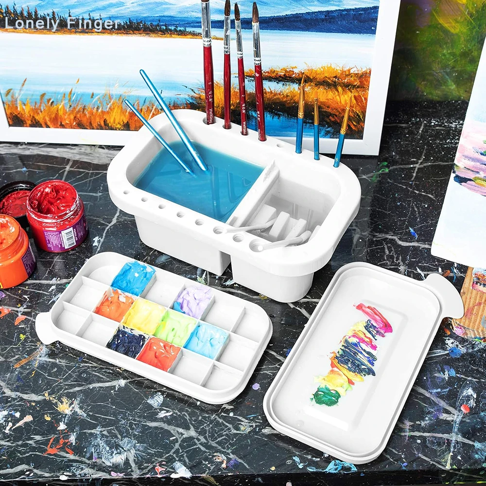 Paint Brush Cleaner ((Brush Not Included)）, Paint Brush Holder and Organizers with Palette for Acrylic, Watercolor Painting