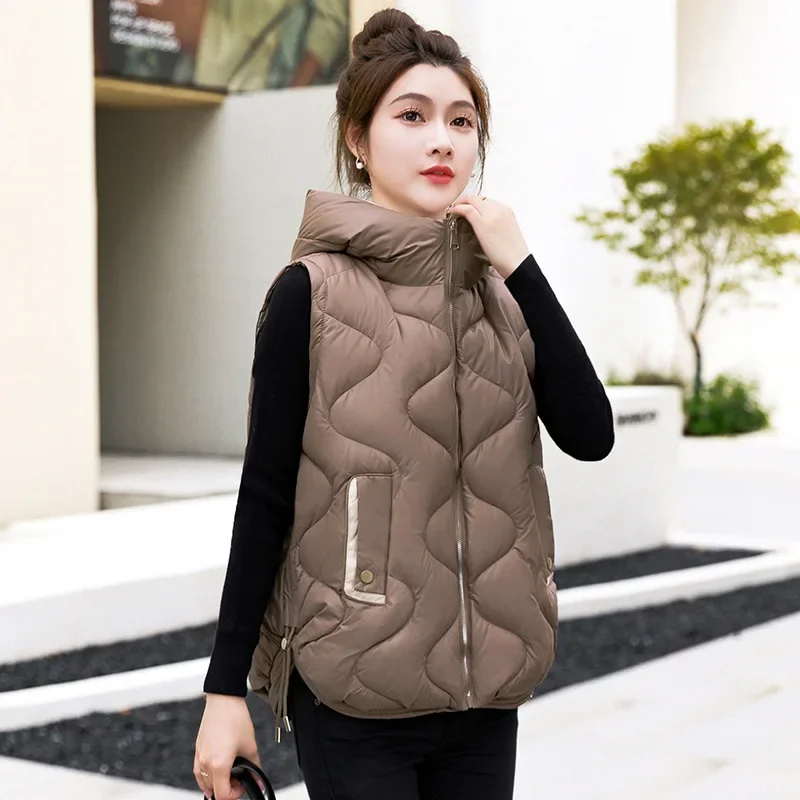 

2025New Autumn Winter Warm Waistcoat Ladies Sleeveless Hooded Down Cotton Coat Women Outerwear Casual Puffer Vest Student Jacket