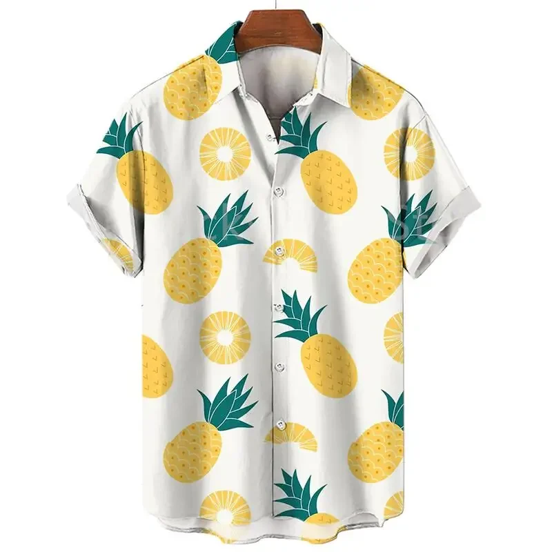 Men's Fashion Fruit Pattern Social Y2k Hawaiian Short Sleeve Shirt Floral Printed Casual Summer Vintage Clothing Top Harajuku